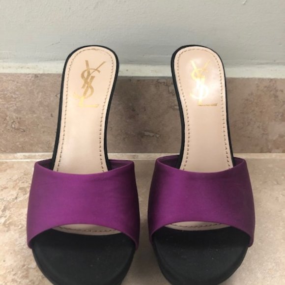 YSL Lola Satin Evening Sandals Mules/Slides - Picture 1 of 7
